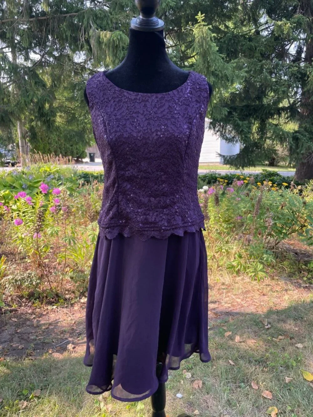 Vintage 90s 2pc Set Dress Cardigan Lace Seqin Drop Waist Flowy Fairy 10 Formal